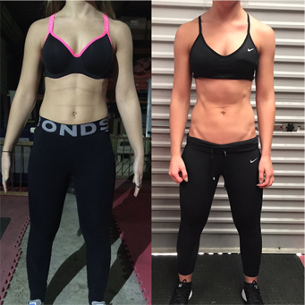 Before and after photo of client who wanted to become more tone and build muscle