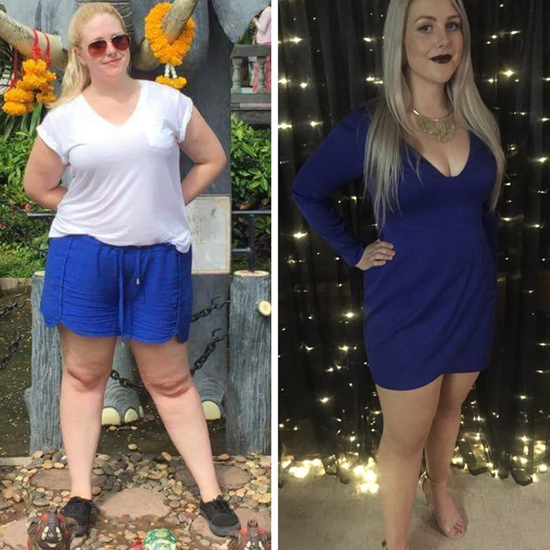 Sarah sharing her before and after photo weight loss story